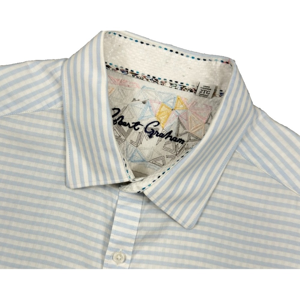 Robert Graham Mens 2XL Classic Fit Shirt Blue Pink Ombre Stripe Cotton